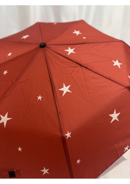Kırmızı 8 Telli Otomatik Rüzgar Dayanıklı Yıldız Desenli Şemsiye fırsatları