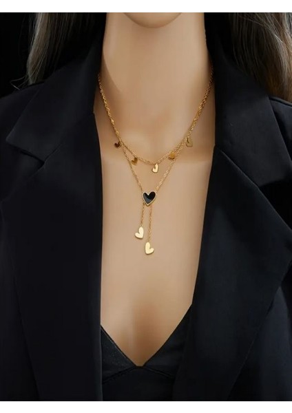 316L Paslanmaz Çelik 2 Sıralı Kalpli Kolye