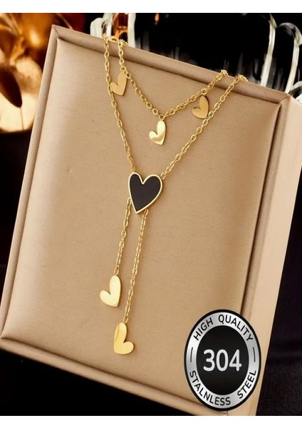 316L Paslanmaz Çelik 2 Sıralı Kalpli Kolye fiyatları