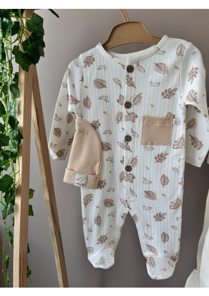 Yaprak Desenli Bebek Patikli Tulum Unisex