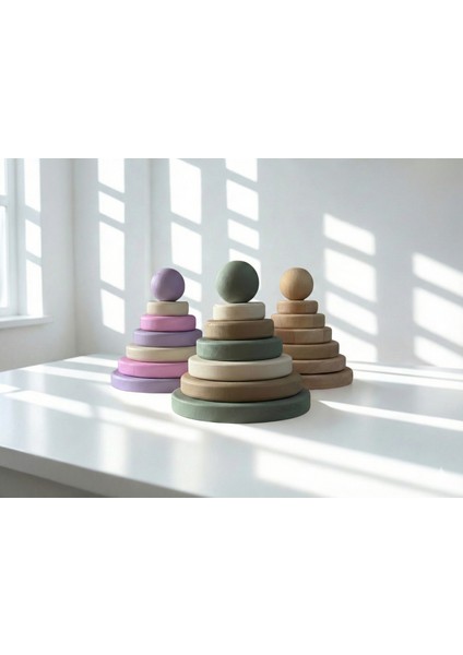 Zeytin Dalı Ahşap Montessori Halka Kule - Doğal Kayın Stacker Eğitici Dizme Oyunu fırsatları