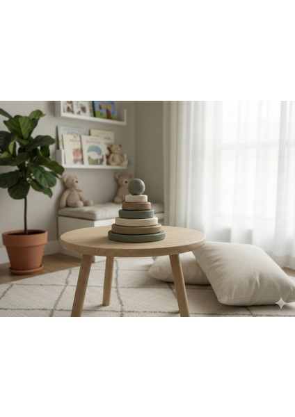 Zeytin Dalı Ahşap Montessori Halka Kule - Doğal Kayın Stacker Eğitici Dizme Oyunu indirimleri