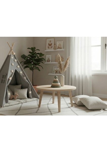 Zeytin Dalı Ahşap Montessori Halka Kule - Doğal Kayın Stacker Eğitici Dizme Oyunu