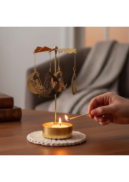 Dönence Tasarımlı Metal Tealight Mumluk – Melek & Ay Figürlü Dekoratif Mumluk
