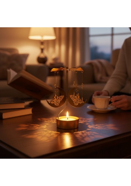 Dönence Tasarımlı Metal Tealight Mumluk – Melek & Ay Figürlü Dekoratif Mumluk indirimleri