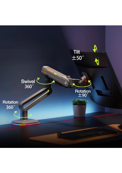 North Bayou G70 F6-Gaming, 2-20 kg Uyumlu, 27INCH-60INCH Aralığında Büyük Ekranlar Için Rgb Aydınlatmalı Profesyonel Ergonomik Oyuncu Monitör Standı ve Iş Monitör Standı