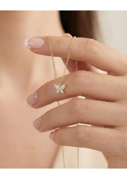 Minik Mekik Taşlı Kelebek 14 Ayar Altın Kolye