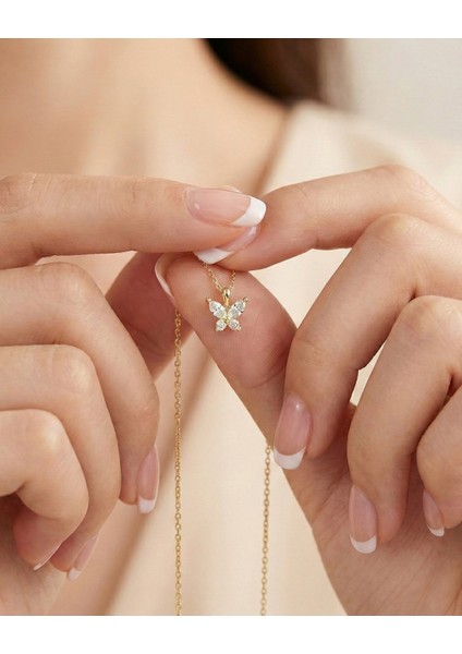 Minik Mekik Taşlı Kelebek 14 Ayar Altın Kolye modelleri