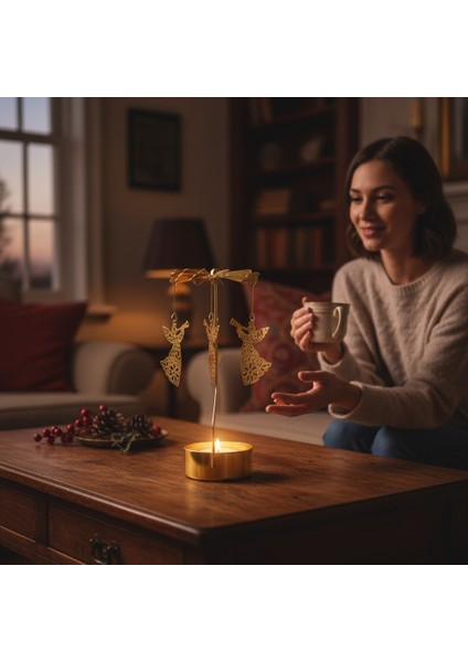 Altın Renkli Döner Melek Isı ile Dönen Dekoratif Mumluk fiyatları