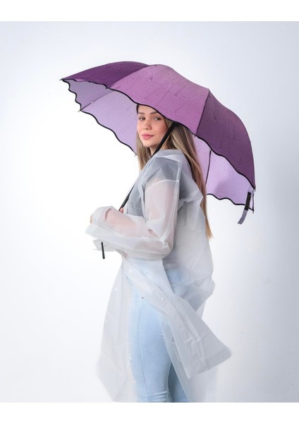 Pembe Kadın Şemsiye, Yağmur Damlası Desenli, Hafif ve Güçlü Tasarım