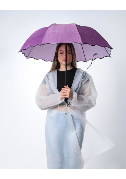 Pembe Kadın Şemsiye, Yağmur Damlası Desenli, Hafif ve Güçlü Tasarım fırsatları