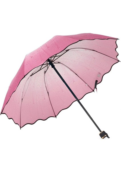 Pembe Kadın Şemsiye, Yağmur Damlası Desenli, Hafif ve Güçlü Tasarım