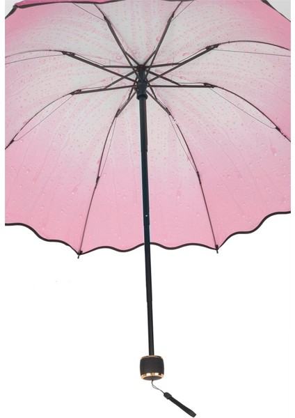 Pembe Kadın Şemsiye, Yağmur Damlası Desenli, Hafif ve Güçlü Tasarım
