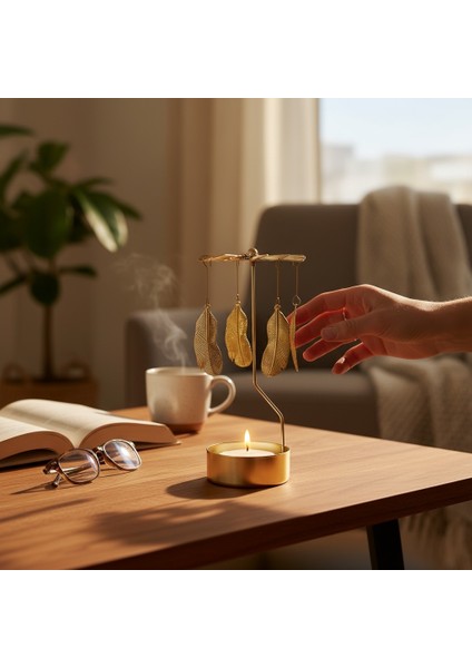 Gold Döner Yaprak Temalı Tealight Mumluk – Dekoratif Masa Üstü Aksesuar modelleri