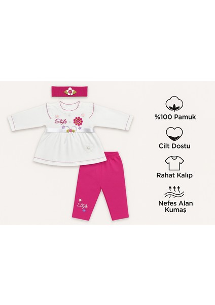 Kız Bebek 3’lü Takım – %100 Pamuk, Cilt Dostu, Rahat Kalıp, Nefes Alan Kumaş fiyatları