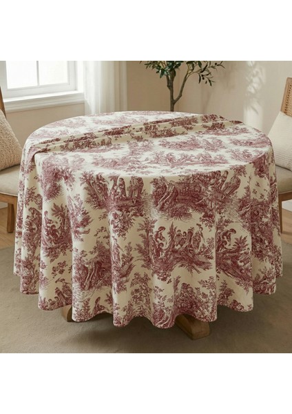 Fransız Köylüler Desenli Rustik Vintage Dekoratif Yuvarlak Masa Örtüsü fiyatları