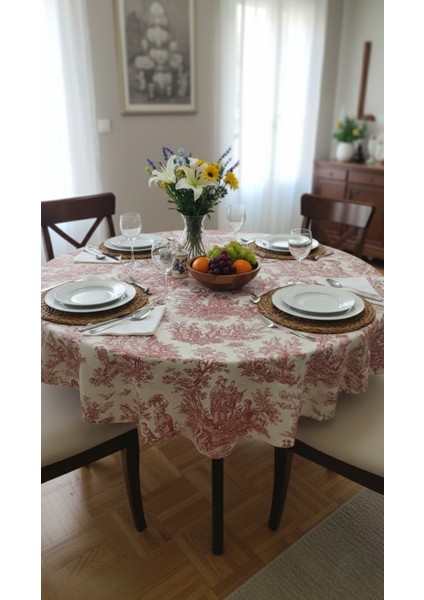 Fransız Köylüler Desenli Rustik Vintage Dekoratif Yuvarlak Masa Örtüsü modelleri