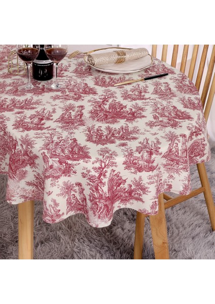 Fransız Köylüler Desenli Rustik Vintage Dekoratif Yuvarlak Masa Örtüsü fırsatları