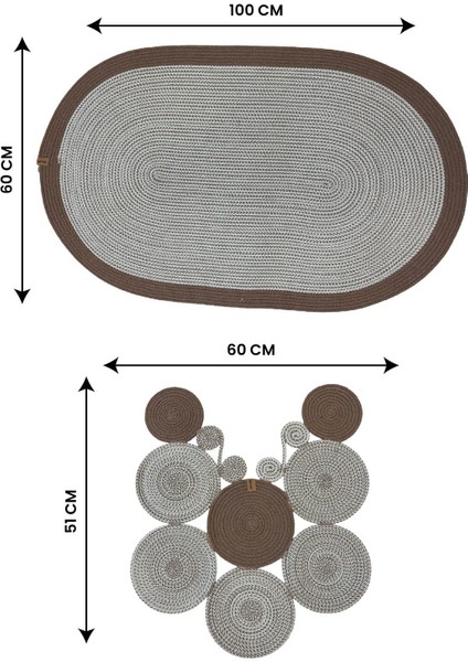 Banyo Paspas Seti 2'li Oval Model (60X100 ve 51X60 Cm) | Modern Tarz Hasır Görünümlü