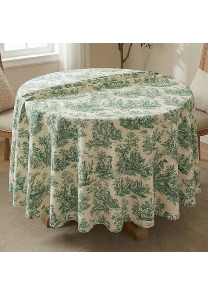 Fransız Köylüler Desenli Rustik Vintage Dekoratif Yuvarlak Masa Örtüsü
