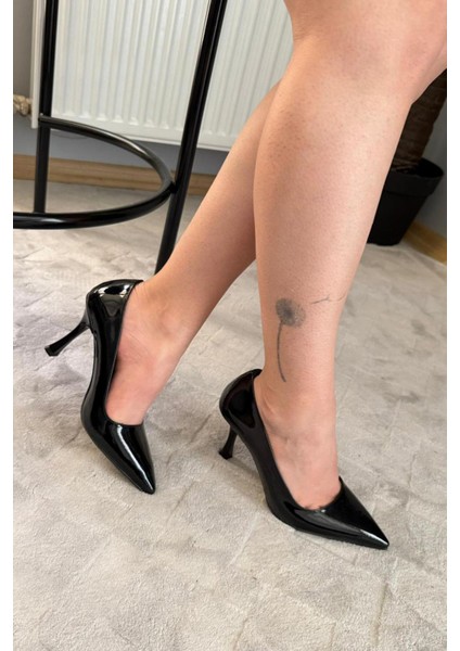 Kadın Adel Siyah Rugan 7 cm Ince Topuklu Stiletto