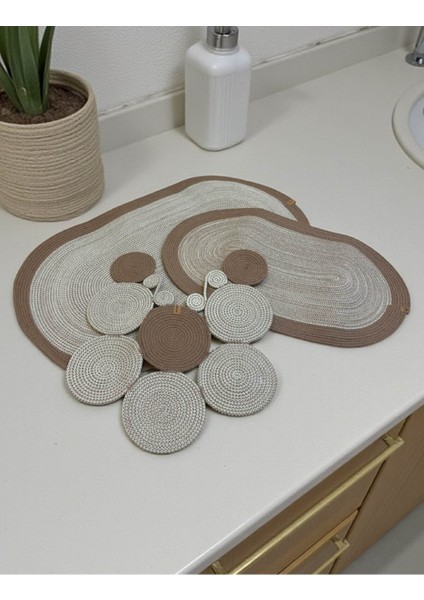 Banyo Paspas Seti 3'lü El Yapımı Oval (60X100, 50X90, 51X60 Cm) | Modern Tonlar Dekoratif Paspas