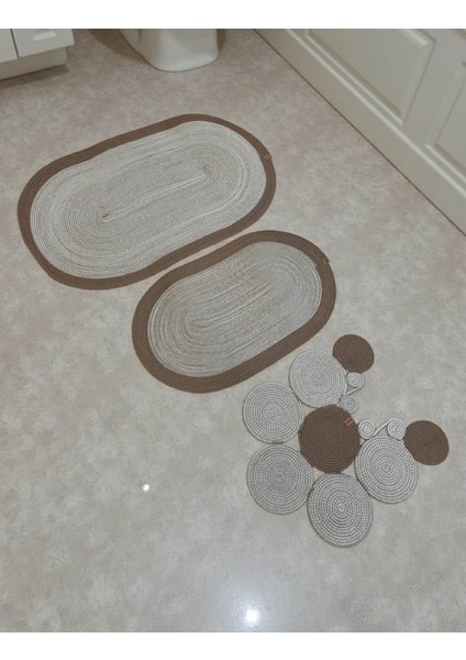 Banyo Paspas Seti 3'lü El Yapımı Oval (60X100, 50X90, 51X60 Cm) | Modern Tonlar Dekoratif Paspas fiyatları