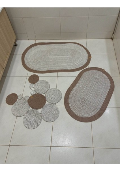 Banyo Paspas Seti 3'lü El Yapımı Oval (60X100, 50X90, 51X60 Cm) | Modern Tonlar Dekoratif Paspas fırsatları