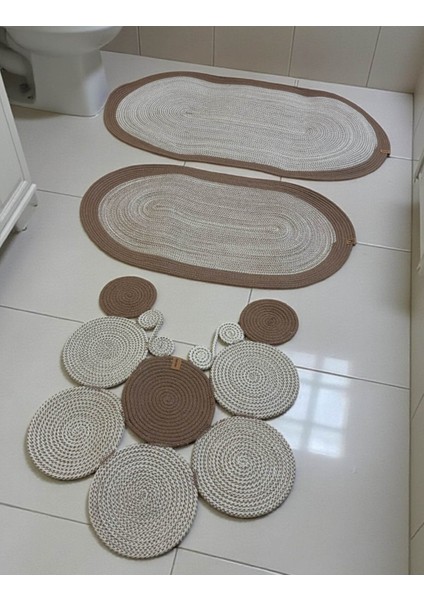 Banyo Paspas Seti 3'lü El Yapımı Oval (60X100, 50X90, 51X60 Cm) | Modern Tonlar Dekoratif Paspas indirimleri