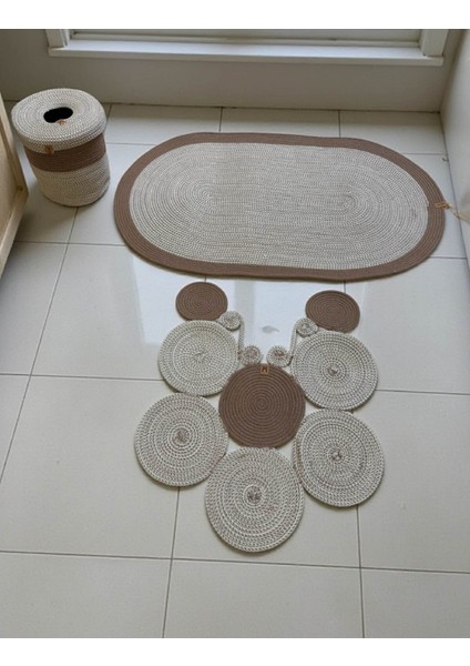Banyo Seti 3'lü El Yapımı Örgü Paspas (60X100 Cm) & Yuvarlak Çöp Kovası Seti | Leke Tutmaz fırsatları