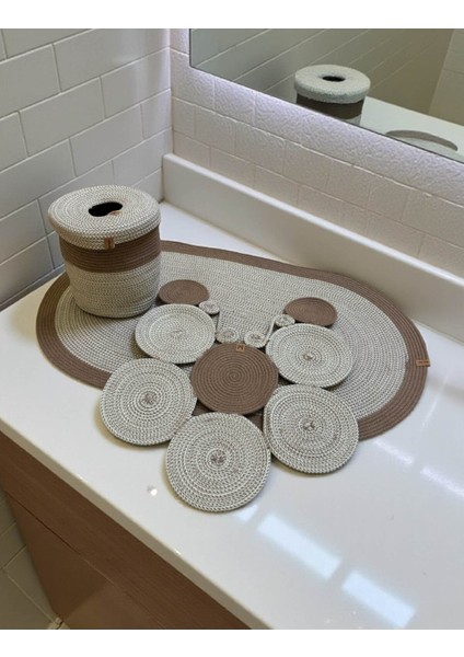 Banyo Seti 3'lü El Yapımı Örgü Paspas (60X100 Cm) & Yuvarlak Çöp Kovası Seti | Leke Tutmaz indirimleri