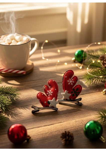 Yılbaşı Koleksiyonu 2'li Kırmızı Geyik Boynuzu Saç Tokası