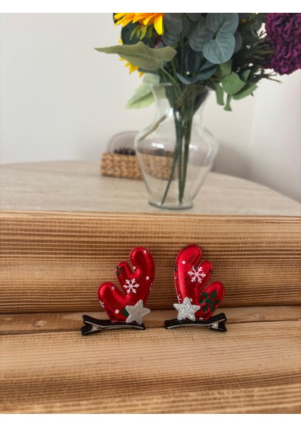 Yılbaşı Koleksiyonu 2'li Kırmızı Geyik Boynuzu Saç Tokası fiyatları
