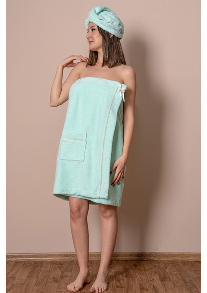 Sauna Seti – Çıtçıtlı Banyo Havlusu & Düğmeli Baş Havlusu (Bone)