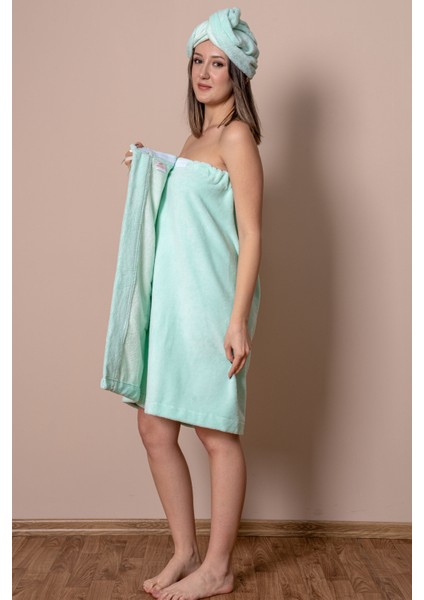 Sauna Seti – Çıtçıtlı Banyo Havlusu & Düğmeli Baş Havlusu (Bone) modelleri