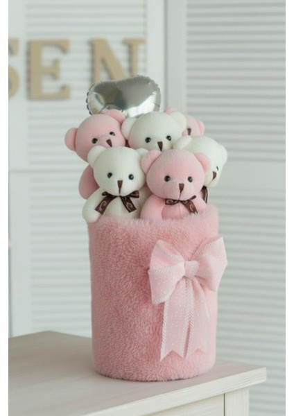 Deluxe Peluş Silindir Kutusuda, Kalpli Balonlu 6’lı Pembe Ayıcık Buketi - Sevdiğine Hediye modelleri
