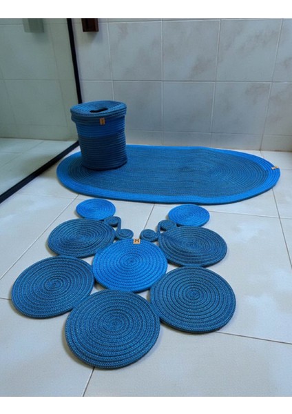 Banyo Seti 3'lü El Yapımı Örgü Paspas (60X100 Cm) & Yuvarlak Çöp Kovası Seti | Leke Tutmaz fiyatları