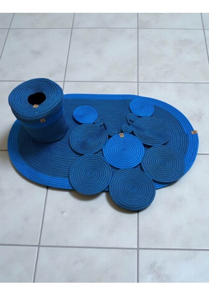 Banyo Seti 3'lü El Yapımı Örgü Paspas (60X100 Cm) & Yuvarlak Çöp Kovası Seti | Leke Tutmaz modelleri