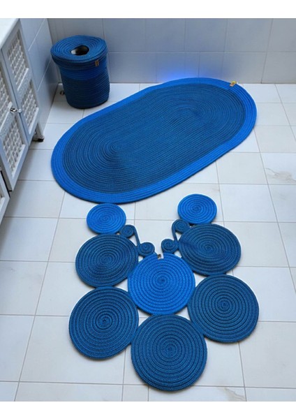 Banyo Seti 3'lü El Yapımı Örgü Paspas (60X100 Cm) & Yuvarlak Çöp Kovası Seti | Leke Tutmaz fırsatları