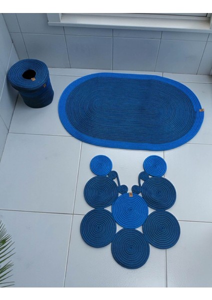 Banyo Seti 3'lü El Yapımı Örgü Paspas (60X100 Cm) & Yuvarlak Çöp Kovası Seti | Leke Tutmaz indirimleri