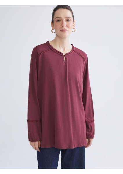 Yeni Sezon Bisiklet Yaka Fırfırlı Bluz