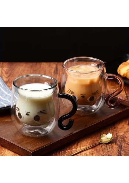 Kedi Figürlü Çift Cidarlı Cam Bardak 330 ml | Borosilikat Isı Yalıtımlı Sevimli Tasarım fırsatları