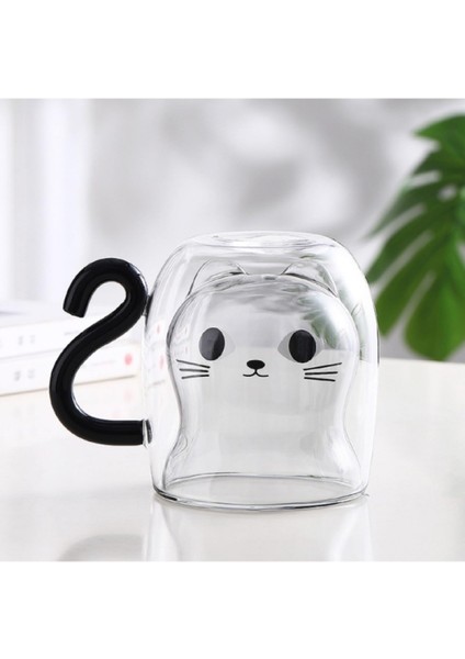 Kedi Figürlü Çift Cidarlı Cam Bardak 330 ml | Borosilikat Isı Yalıtımlı Sevimli Tasarım indirimleri