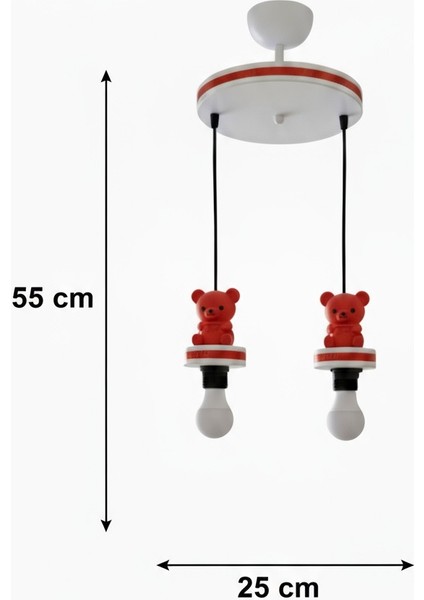 Çocuk Odası Kırmızı Ayı Figürlü Hologram Şeritli 2'li Sarkıt Avize fırsatları