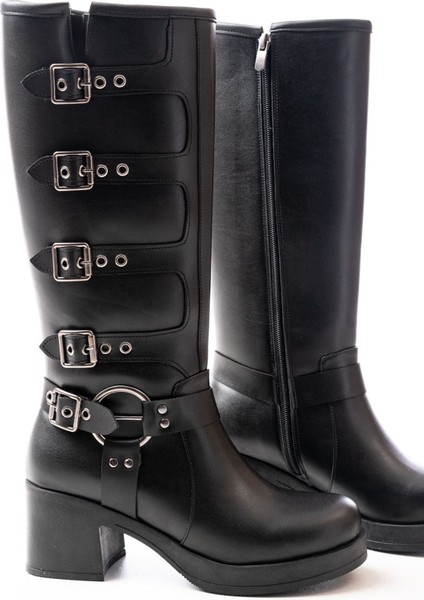 ZRİN-3015 Premium Topuklu Fermuarlı Toka Aksesuarlı Kadın Çizme fırsatları