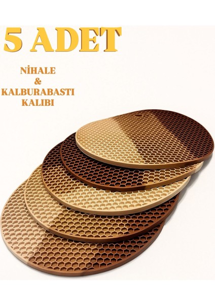 5 Adet Nihale & Kalburabastı Kalıbı Seti-Isıya Dayanıklı, Kaymaz Bal Peteği Desen