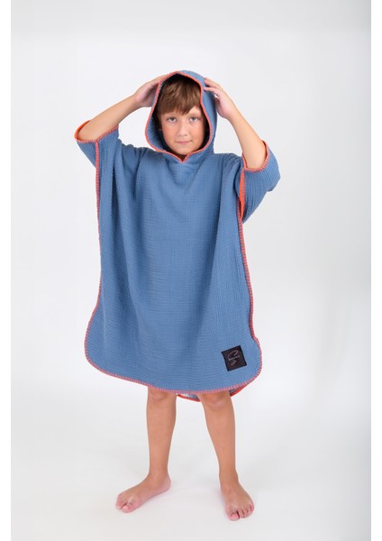 Neşe Home Lino 4 Kat Müslin Panço – Indigo Renk, 4/6 Yaş, Yumuşak ve Nefes Alabilir