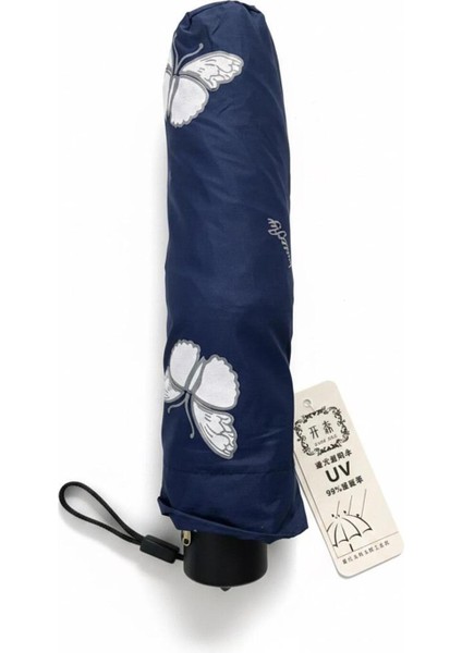 Kelebek Desenli, Hafif ve Uv Koruma Katlanır Şemsiye, Lacivert fiyatları