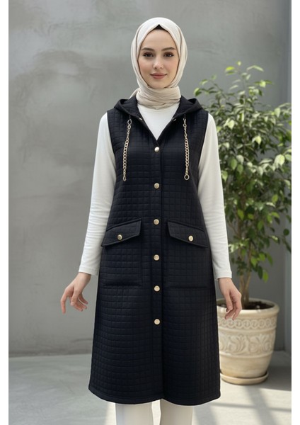 Kadın Kapüşonlu Uzun Kapitone Yelek modelleri