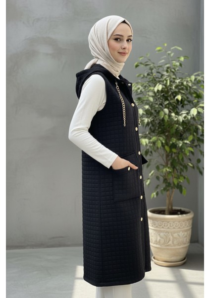 Kadın Kapüşonlu Uzun Kapitone Yelek indirimleri